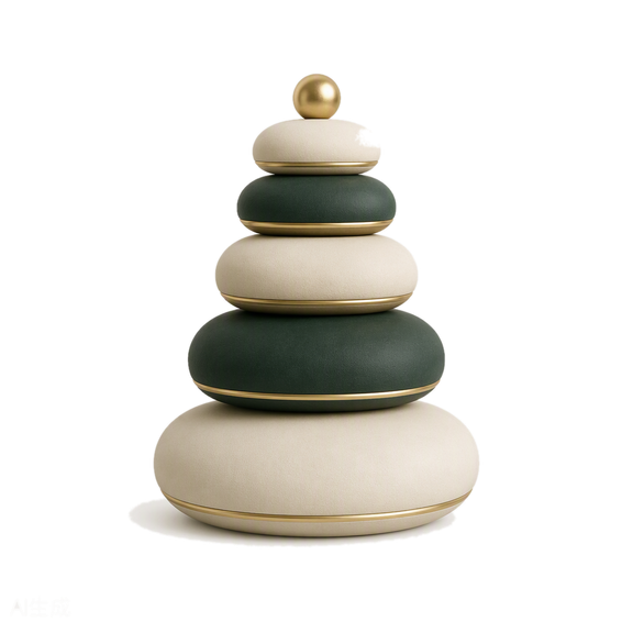 Stacked stone sculpture with gold rims